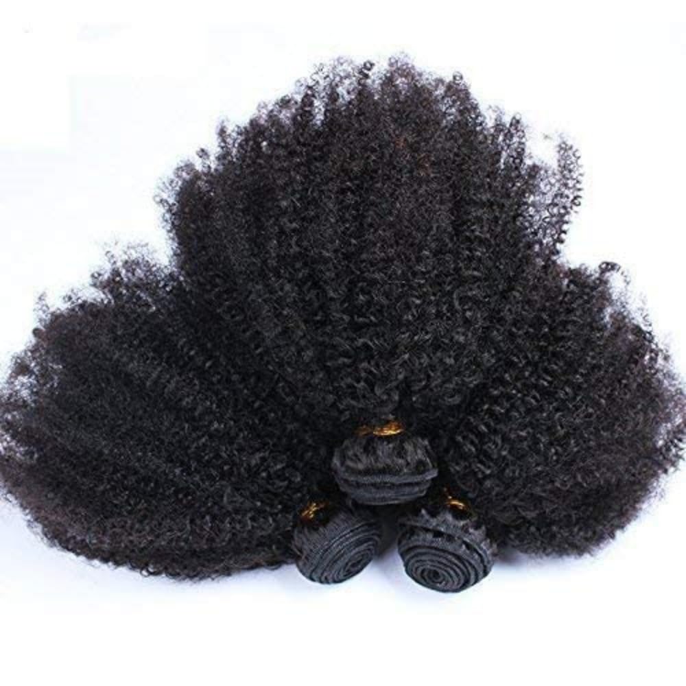 Mongolian Afro Kinky Curly Bundles Human Hair Bundles 14 16 18 Inches 4B 4C Afro Kinky Bulk Human Hair Virgin Hair Burmese Curly Weave Bundles for Black Women Weft Natural Black Color
