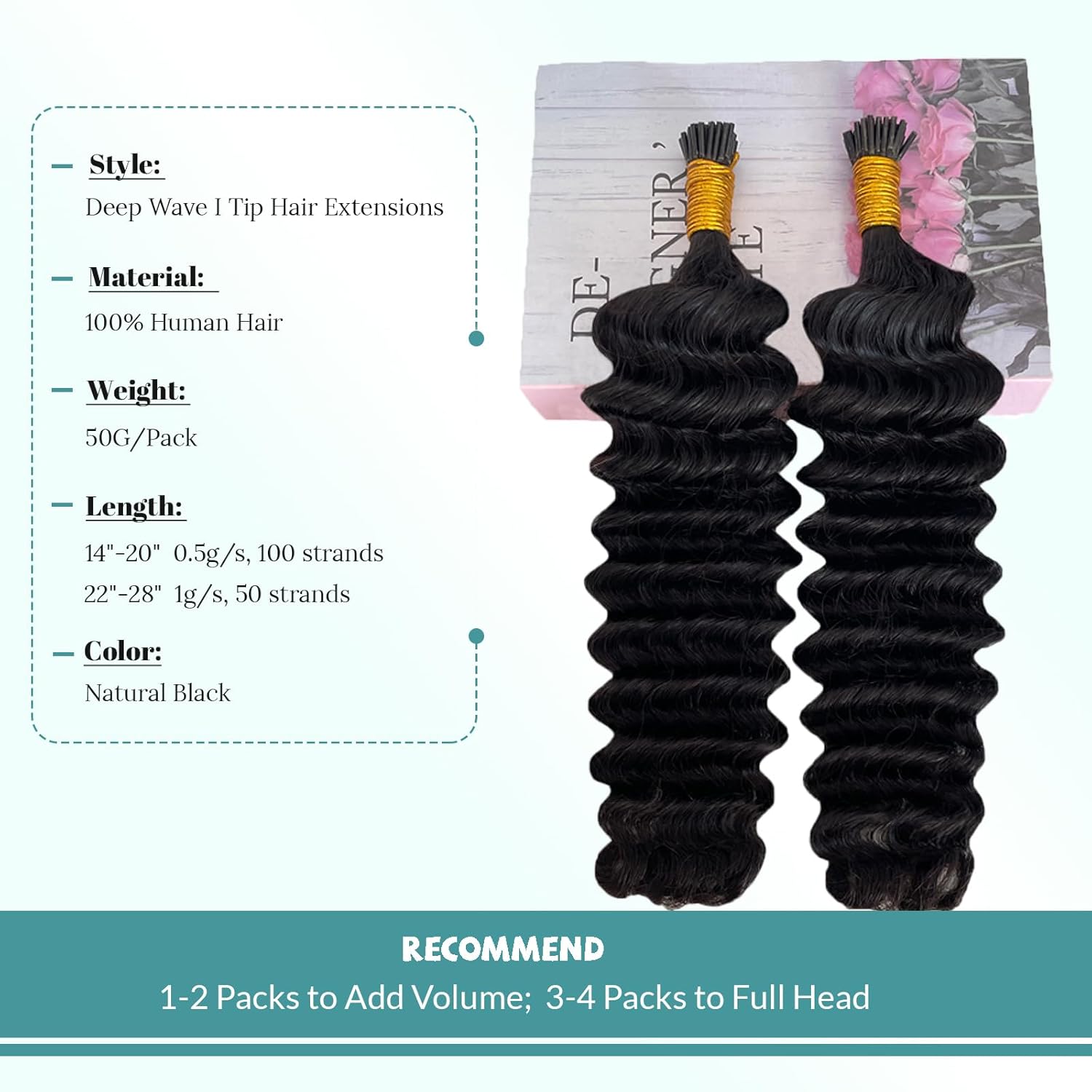 I Tip Hair Extensions Human Hair Deep Wave Microlink Hair Extensions Brazilian Virgin Hair Cold Fusion Stick Tip Extension Full Ends 50g 100 Strands 14 Inch