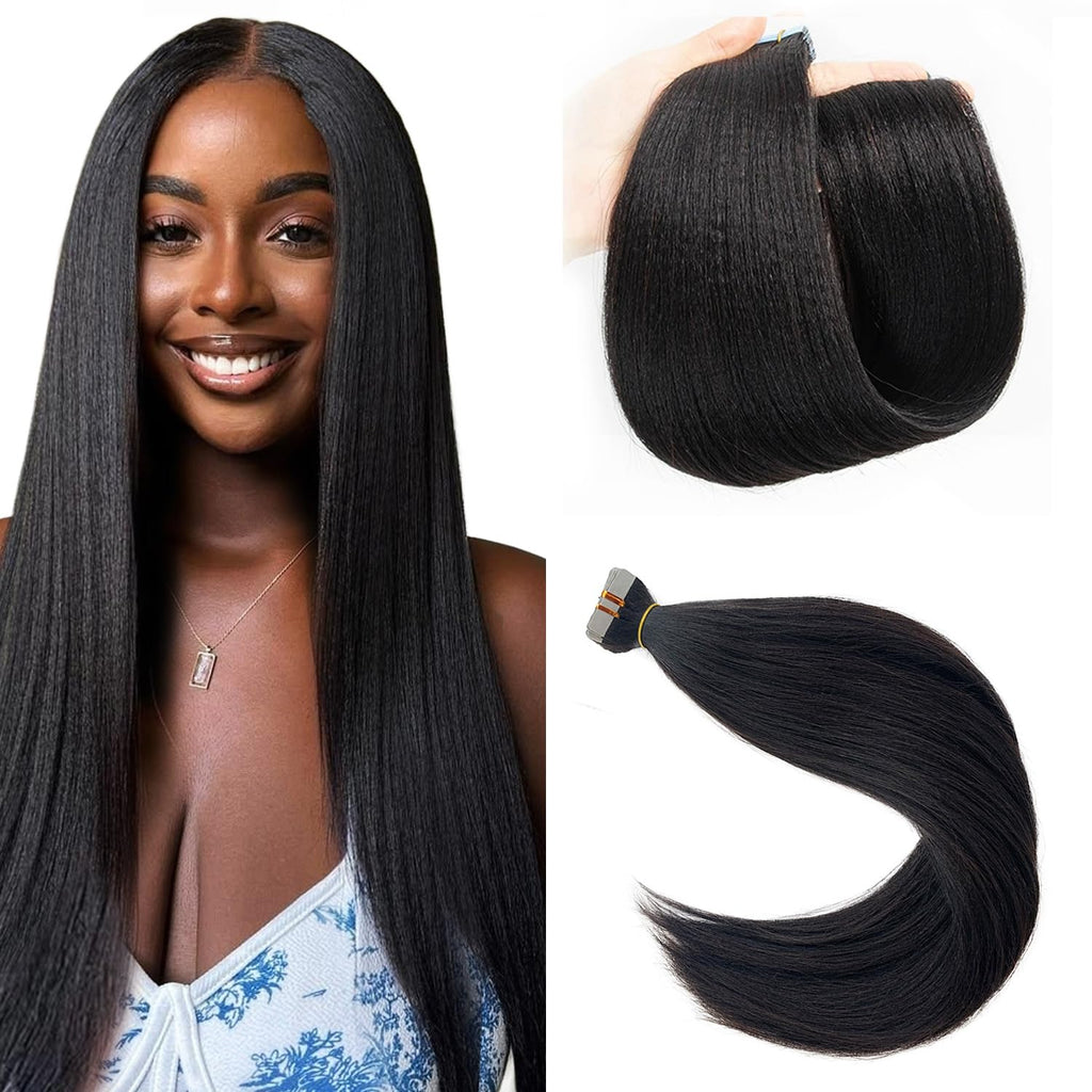 Kinky Curly Tape in Hair Extensions Human Hair, Natural Black Real Human Hair Tape ins for Black Women Double Sided 14 Inch Kinky Curly Hair Tape in Extensions 50g 20pcs