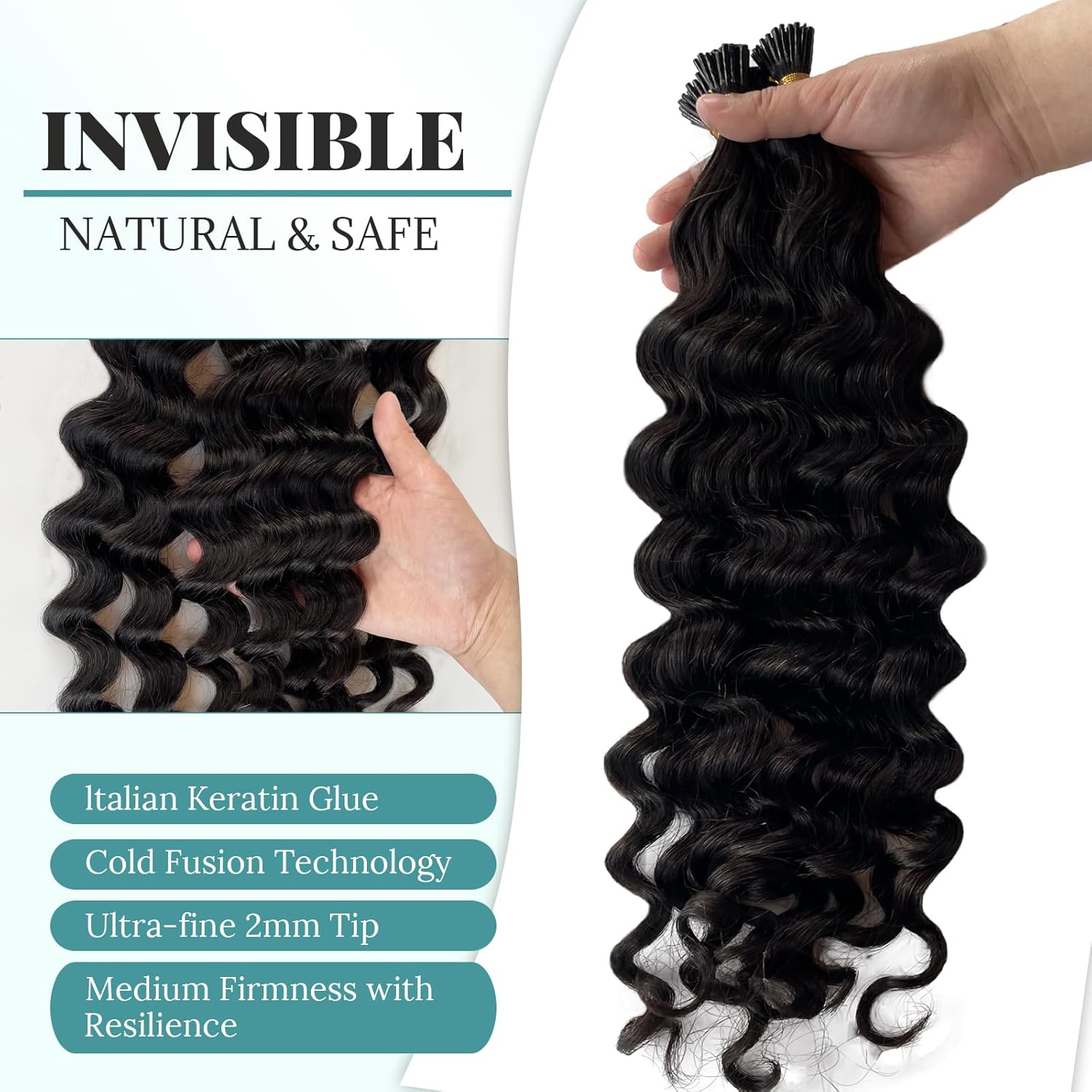 I Tip Hair Extensions Human Hair Deep Wave Microlink Hair Extensions Brazilian Virgin Hair Cold Fusion Stick Tip Extension Full Ends 50g 100 Strands 14 Inch