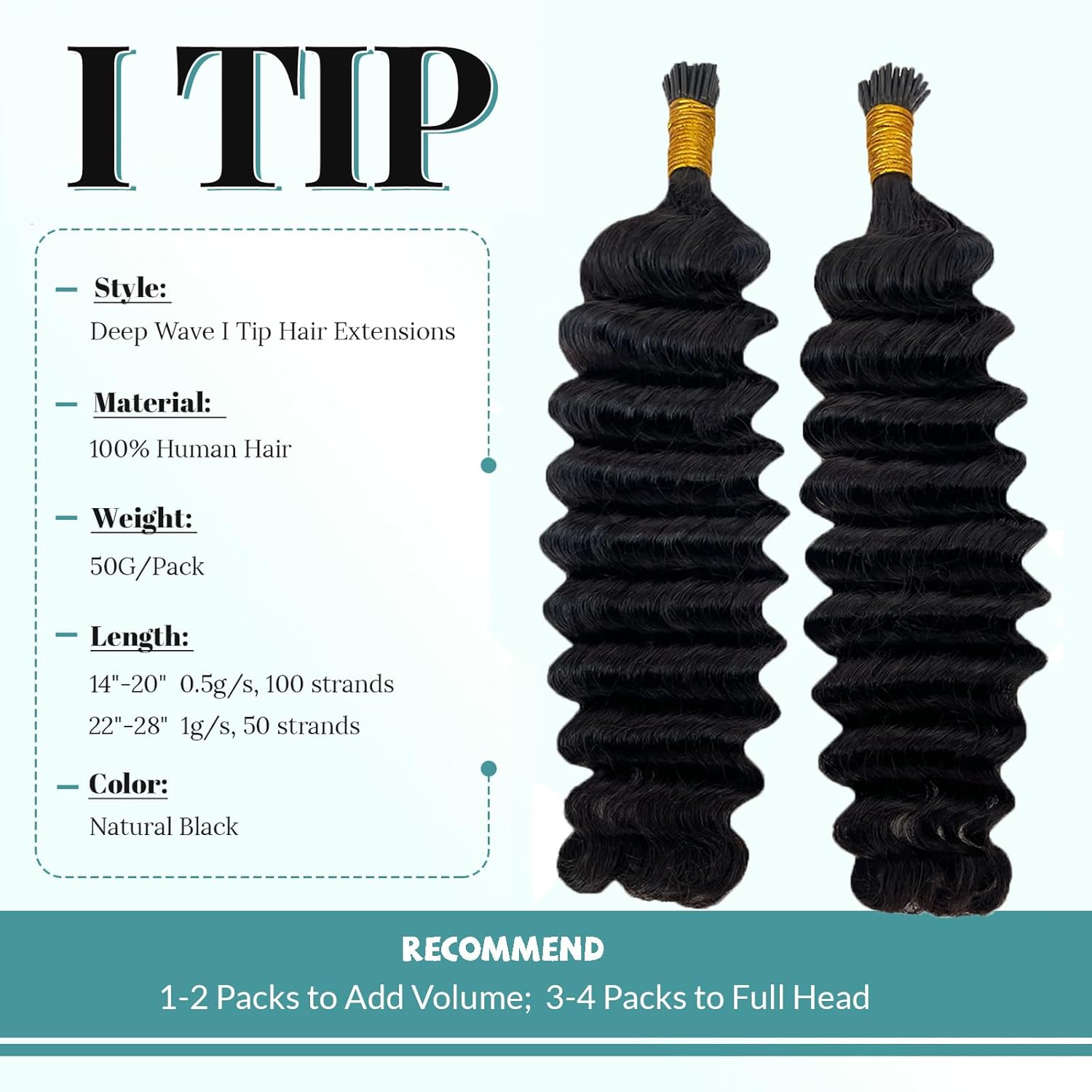 I Tip Hair Extensions Human Hair Deep Wave Microlink Hair Extensions Brazilian Virgin Hair Cold Fusion Stick Tip Extension Full Ends 50g 100 Strands 14 Inch
