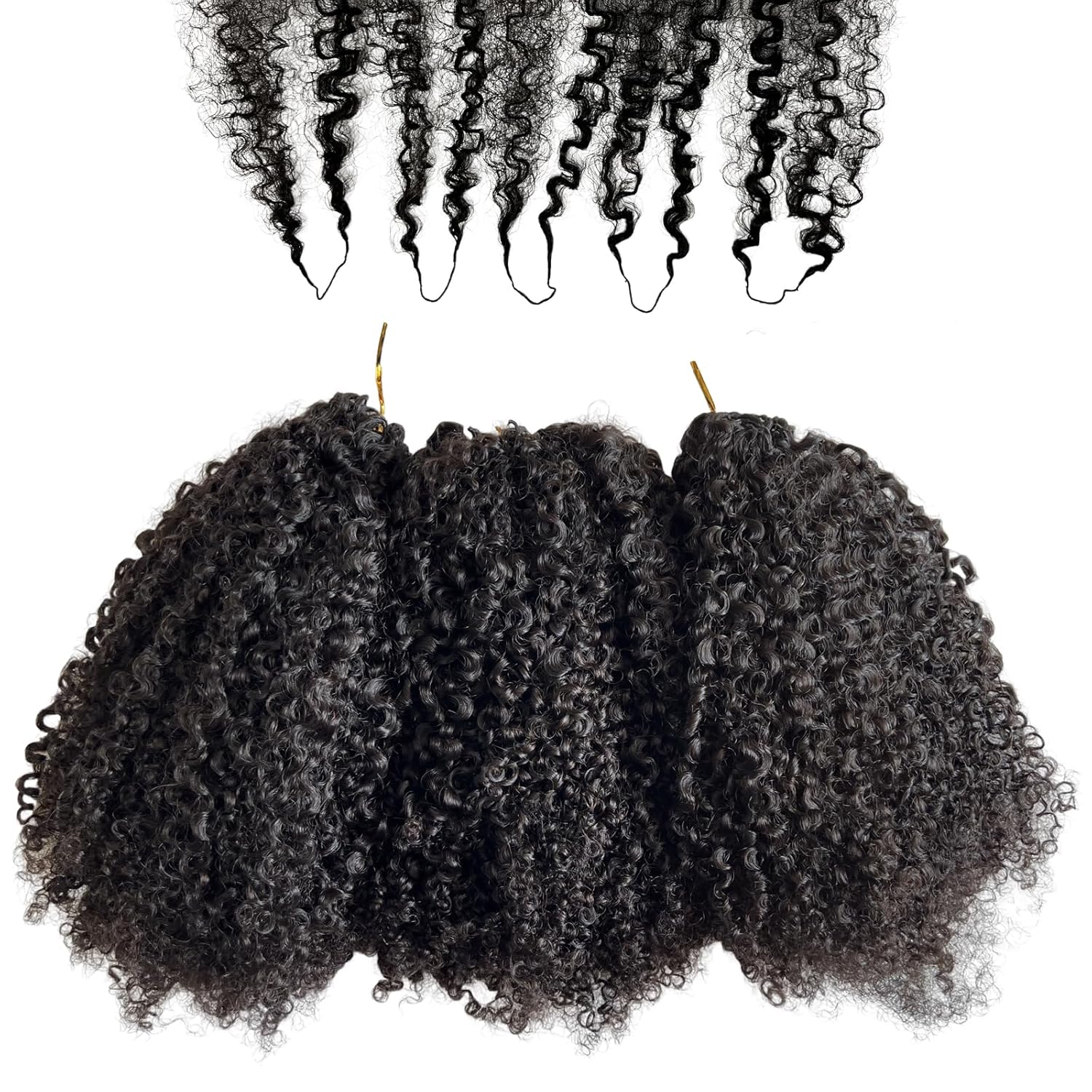 Human Crochet Afro Hair Kinky Curly Pre Separated Feather Extensions Knotless Micro Ring Loop Soft Hair Bundles Crochet With String For Twist Braids 20Inch 120g 100Strands
