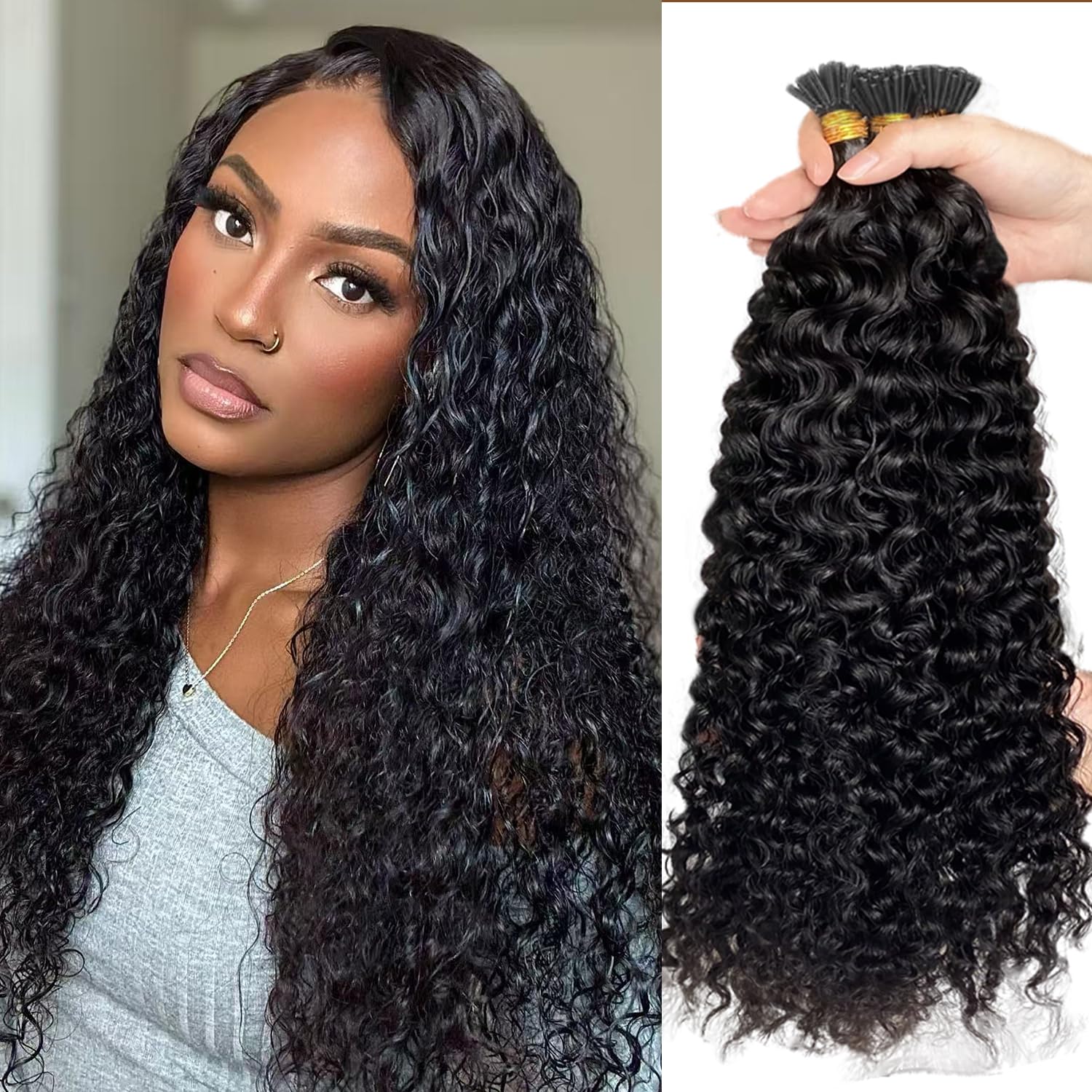 I Tip Hair Extensions Human Hair Deep Wave Microlink Hair Extensions Brazilian Virgin Hair Cold Fusion Stick Tip Extension Full Ends 50g 100 Strands 14 Inch