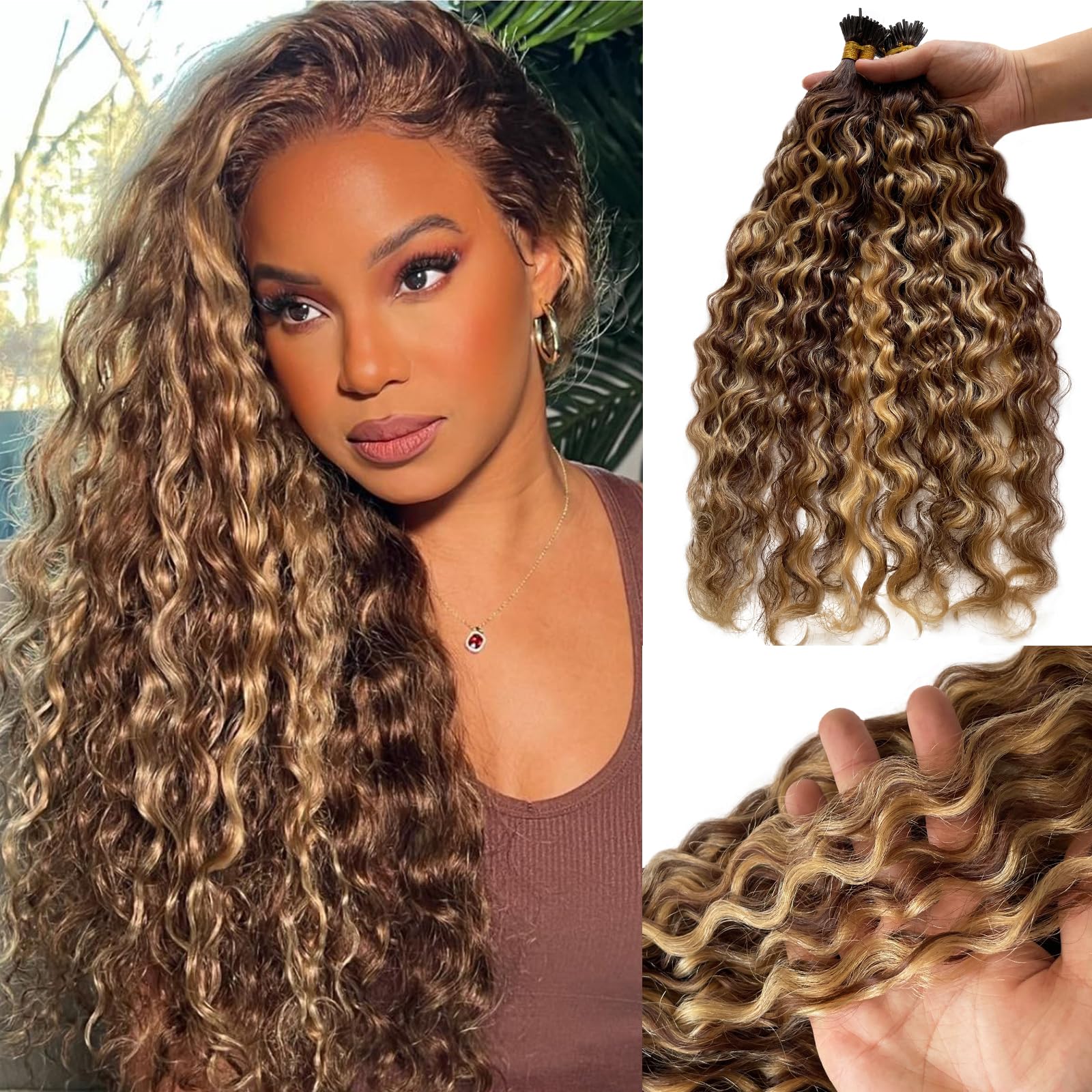 I Tip Hair Extensions Human Hair Deep Wave Microlink Hair Extensions Brazilian Virgin Hair Cold Fusion Stick Tip Extension Full Ends 50g 100 Strands 14 Inch
