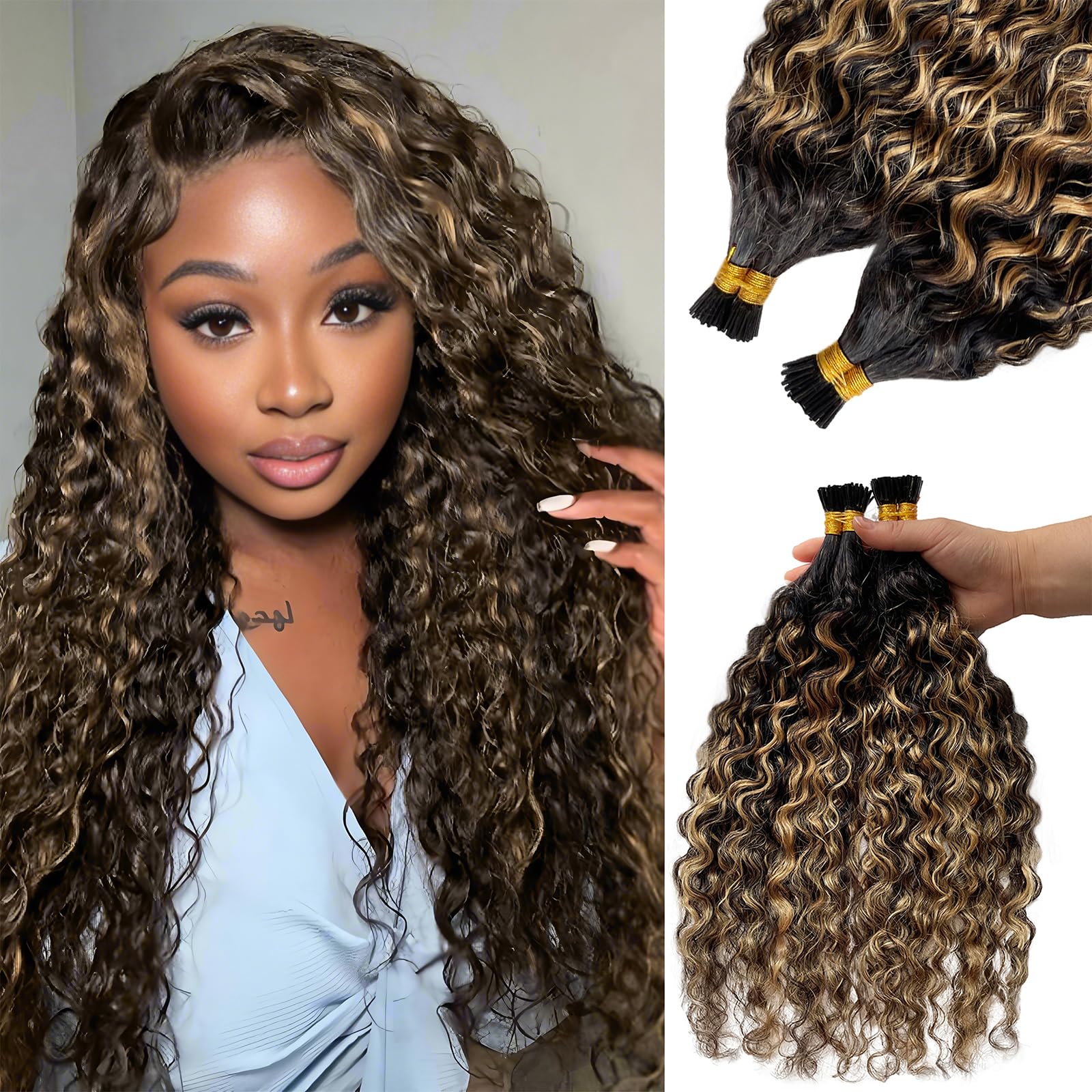 I Tip Hair Extensions Human Hair Deep Wave Microlink Hair Extensions Brazilian Virgin Hair Cold Fusion Stick Tip Extension Full Ends 50g 100 Strands 14 Inch