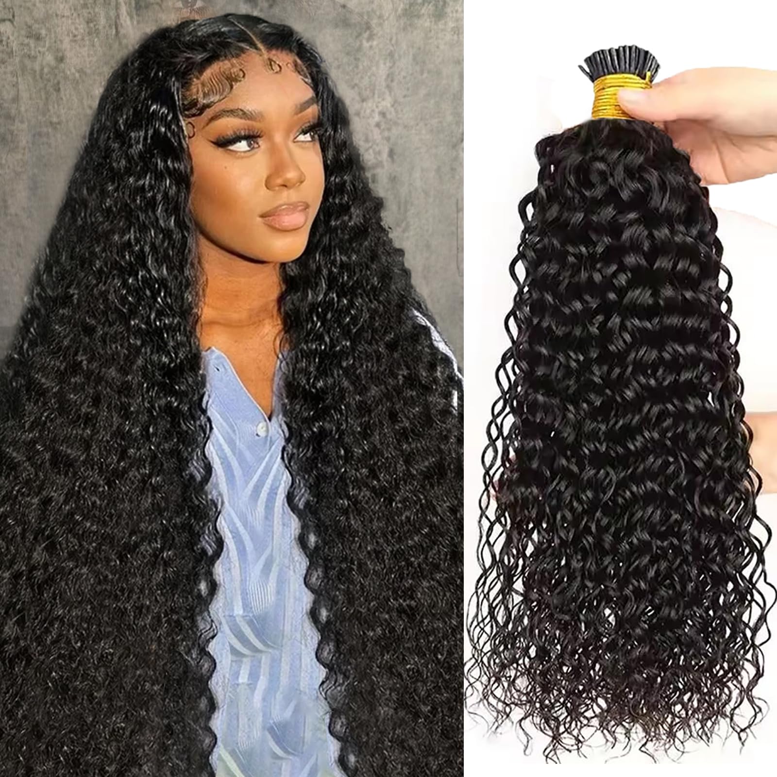 I Tip Hair Extensions Human Hair Deep Wave Microlink Hair Extensions Brazilian Virgin Hair Cold Fusion Stick Tip Extension Full Ends 50g 100 Strands 14 Inch