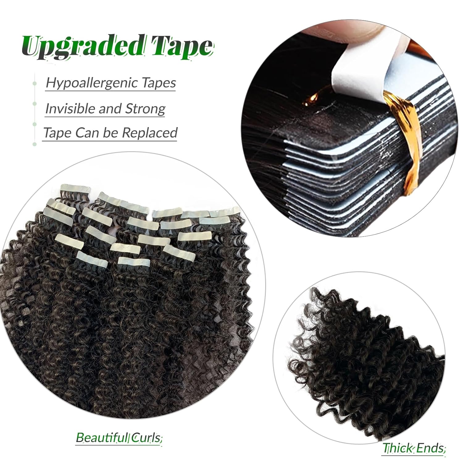 Kinky Curly Tape in Hair Extensions Human Hair, Natural Black Real Human Hair Tape ins for Black Women Double Sided 14 Inch Kinky Curly Hair Tape in Extensions 50g 20pcs